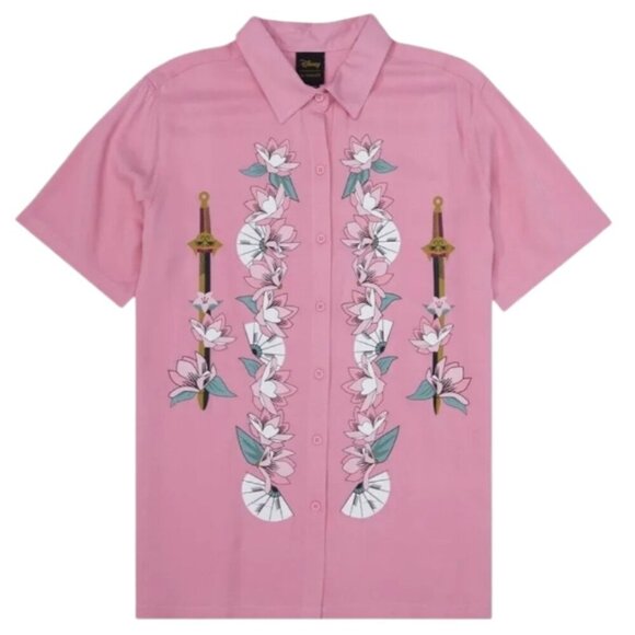 DISNEY X HER UNIVERSE Mulan Traditional Portrait Woven Button Up Shirt Pink Sz M - Picture 4 of 13